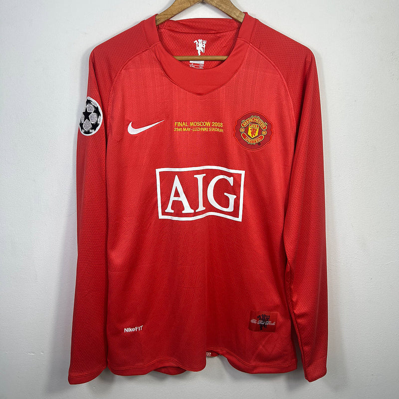 Manchester United Retrô I Manga Longa - 2008 (Com Patch - Champions League)